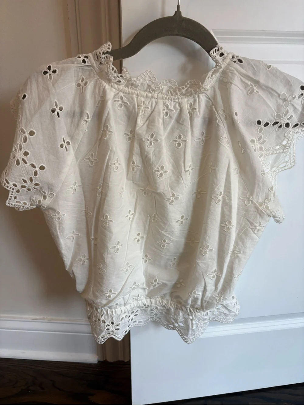 Marea White Eyelet Lace Ruffle Blouse - Feminine Summer Top - Picture 3 of 5